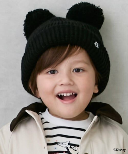 petit main / プティマイン ニットキャップ | 【Disney】W梵天ニット帽（黒）