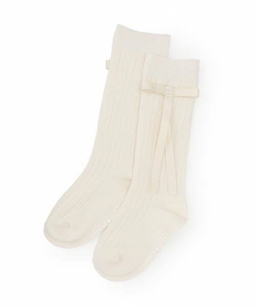 petit main / プティマイン ソックス | リボンつきハイソックス(アイボリー)