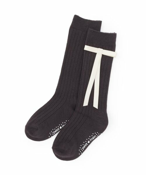 petit main / プティマイン ソックス | リボンつきハイソックス(グレー)