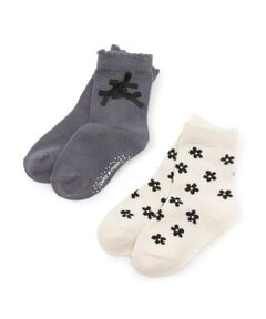 リボン花柄ソックス2P
