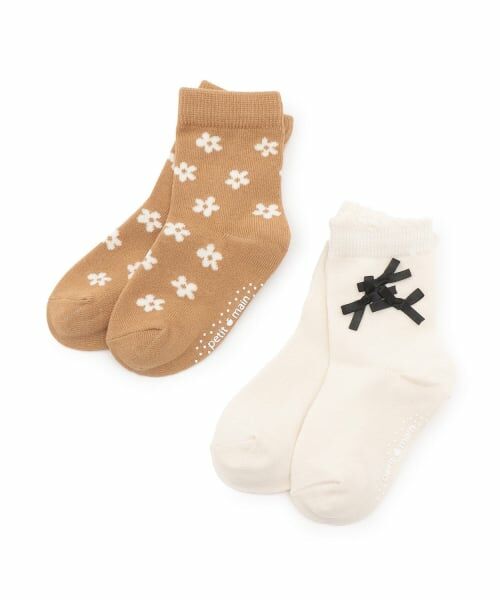 petit main / プティマイン ソックス | リボン花柄ソックス2P（オフ ホワイト）