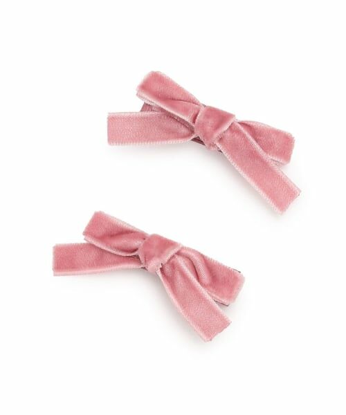 petit main / プティマイン ヘアピン | ベロアリボンヘアクリップ2P（ライト ピンク）