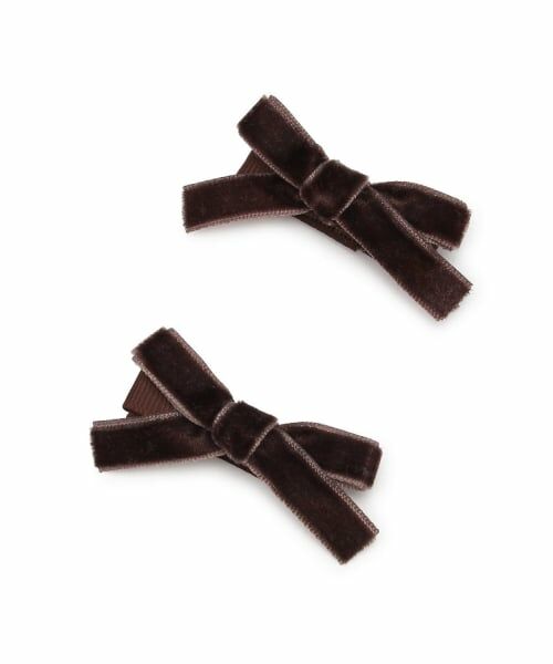 petit main / プティマイン ヘアピン | ベロアリボンヘアクリップ2P（茶）