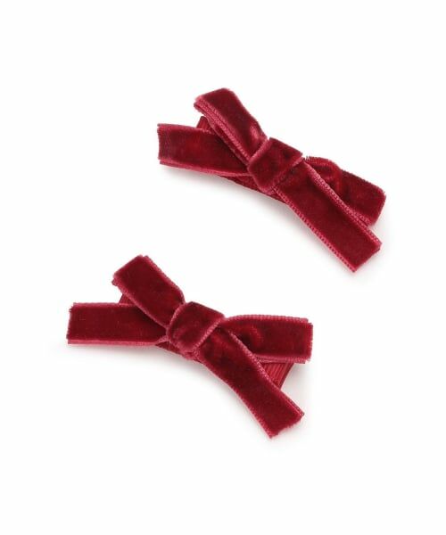 petit main / プティマイン ヘアピン | ベロアリボンヘアクリップ2P（エンジ）