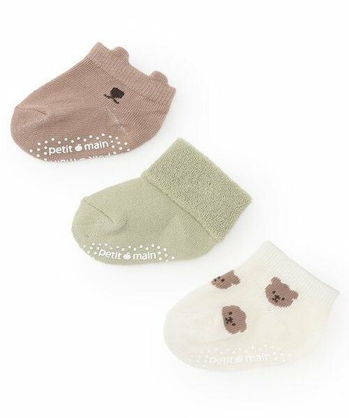petit main / プティマイン ベビー・キッズウエア | BABY3Pソックス（薄カーキ）