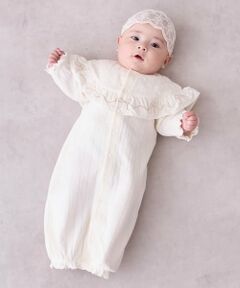 petit main / プティマイン ロンパース | 【オーガニック】フリル刺しゅう切替2WAYオール