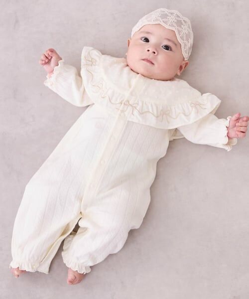 petit main / プティマイン ロンパース | 【オーガニック】フリル刺しゅう切替2WAYオール | 詳細1