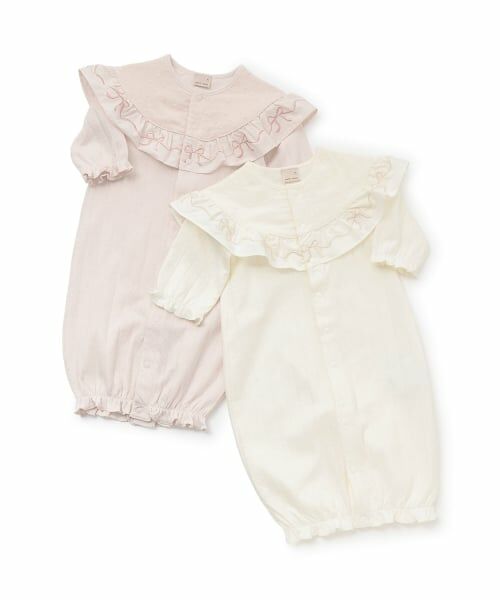 petit main / プティマイン ロンパース | 【オーガニック】フリル刺しゅう切替2WAYオール | 詳細10