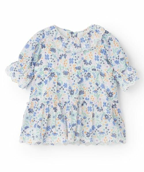 petit main / プティマイン ロンパース | 無地・花柄OPロンパース（ライト ブルー）
