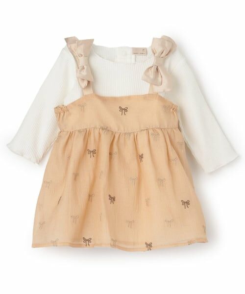 petit main / プティマイン ベビー・キッズウエア | リボン刺しゅうOPセットアップ（ベージュ）