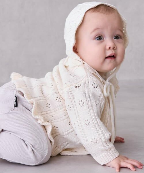 petit main / プティマイン ベビー・キッズウエア | 裾フリル針抜きカーディガン（アイボリー）