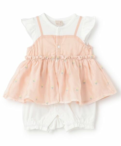 petit main / プティマイン ロンパース | キャミ刺しゅうカバーオール（ライト ピンク）