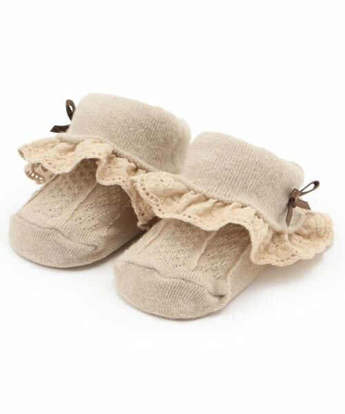 petit main / プティマイン ベビー・キッズウエア | 折り返しフリルカップソックス（ベージュ）