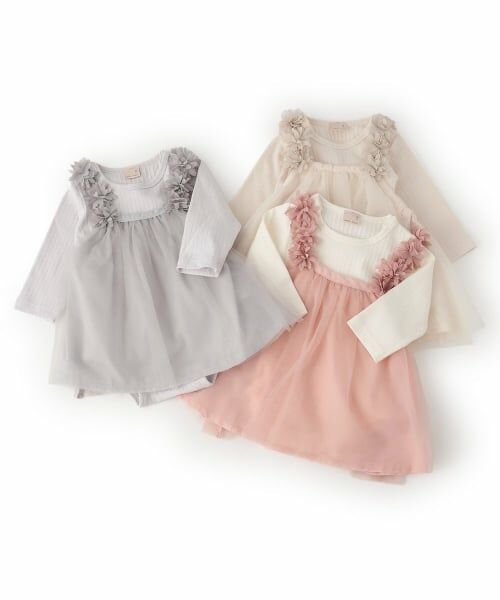 petit main / プティマイン ロンパース | お花チュール長袖OPセット | 詳細11