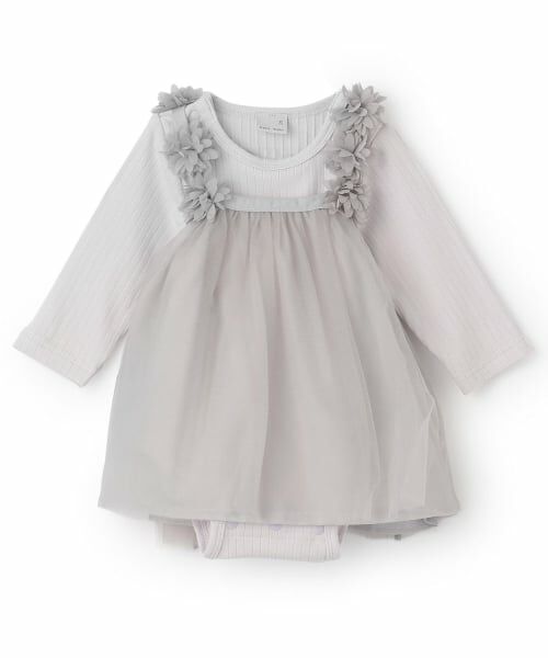 petit main / プティマイン ロンパース | お花チュール長袖OPセット（ラベンダー）