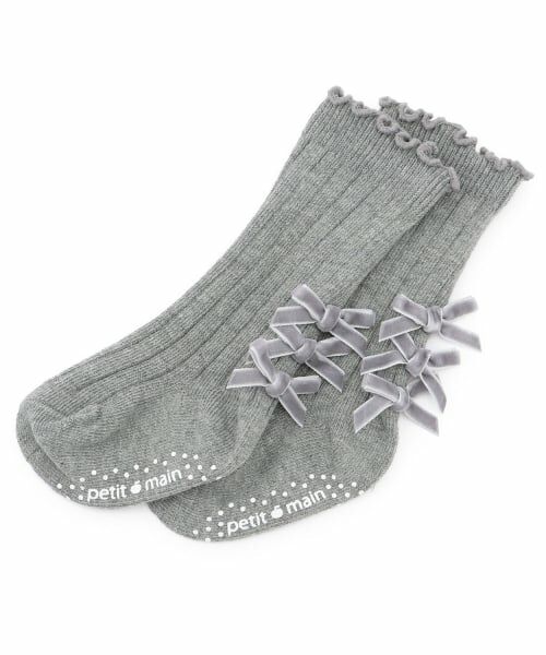 petit main / プティマイン ベビー・キッズウエア | リボンハイソックス（トップ グレー）