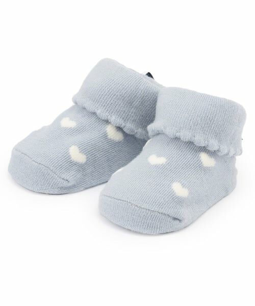petit main / プティマイン ベビー・キッズウエア | 後ろリボンハートカップソックス（ブルー グレー）
