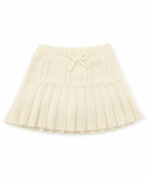 petit main / プティマイン ミニ・ひざ丈スカート | ニットプリーツスカート（アイボリー）