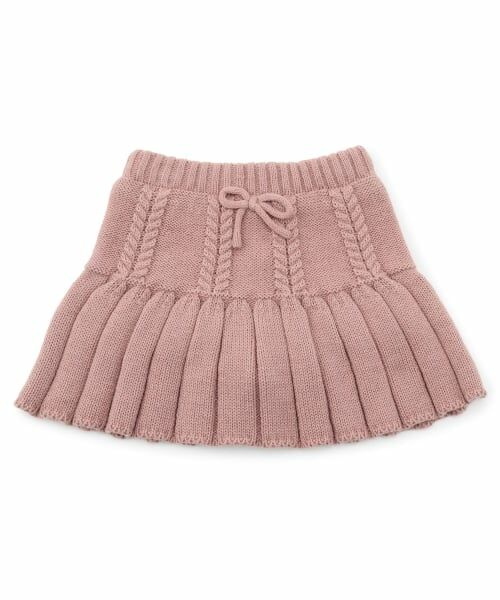 petit main / プティマイン ミニ・ひざ丈スカート | ニットプリーツスカート（ピンク）