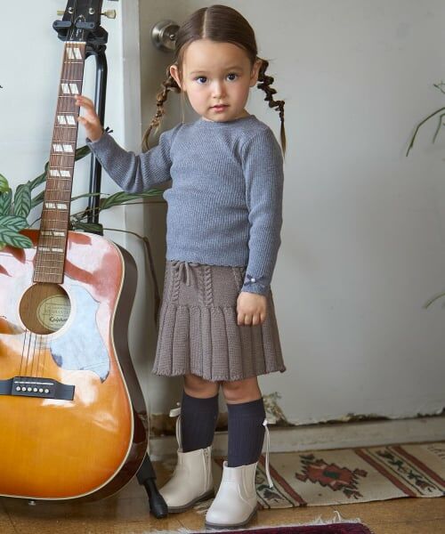 petit main / プティマイン ミニ・ひざ丈スカート | ニットプリーツスカート（モカ茶）