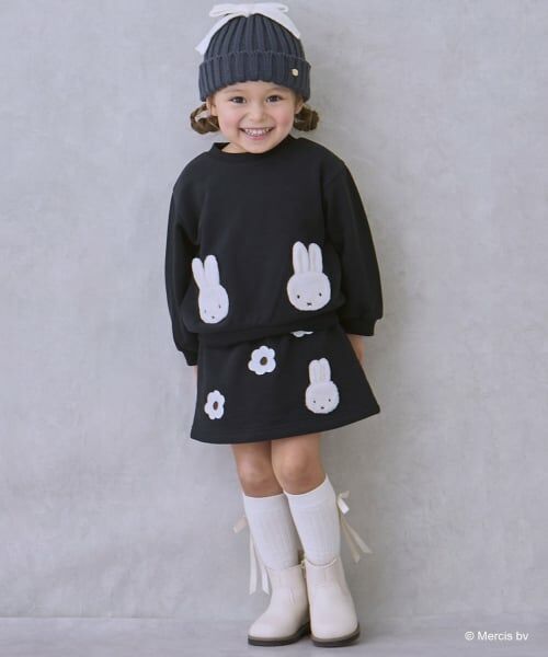 petit main / プティマイン ミニ・ひざ丈スカート | 【miffy】お花刺しゅうスカパン（黒）