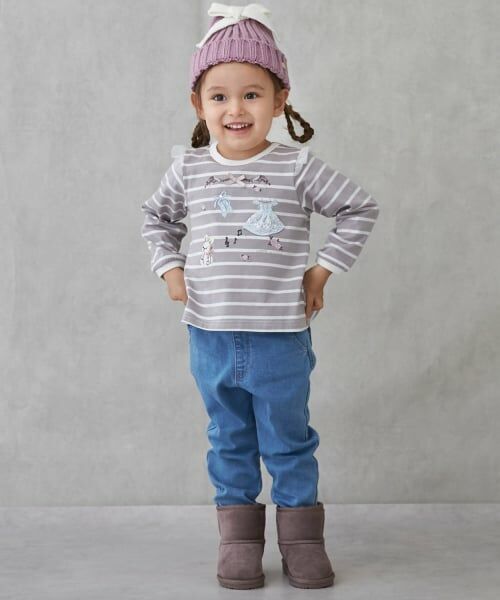 petit main / プティマイン その他パンツ | 【裏起毛】デニムバレルパンツ（サックス）