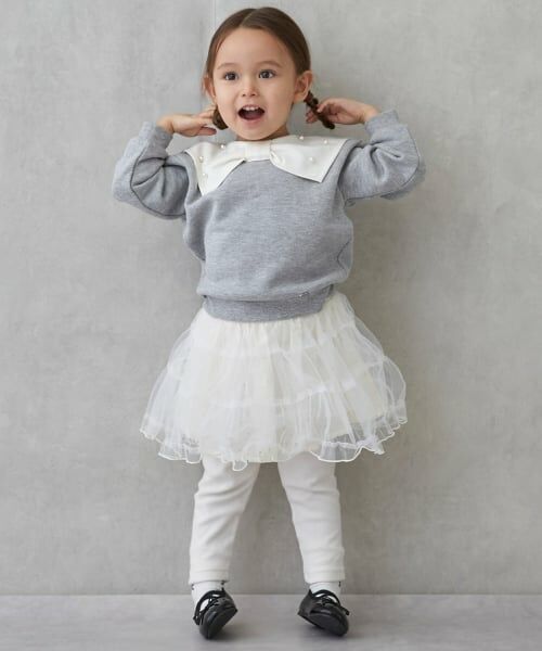 petit main / プティマイン ミニ・ひざ丈スカート | レギンスつきチュールスカート（アイボリー）