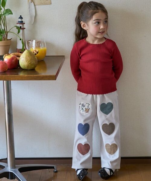 petit main / プティマイン その他パンツ | モチーフアップリケパンツ（アイボリー）