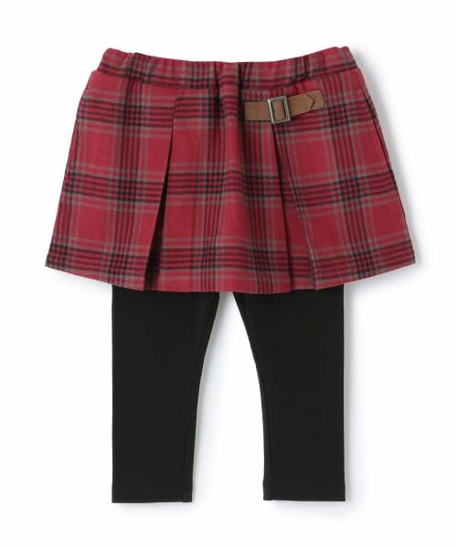 petit main / プティマイン ミニ・ひざ丈スカート | 【リンク】チェックレギつきスカート（赤）
