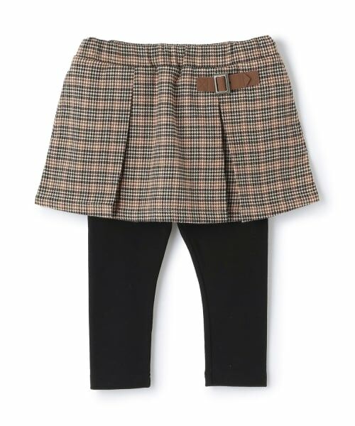 petit main / プティマイン ミニ・ひざ丈スカート | 【リンク】チェックレギつきスカート（茶）