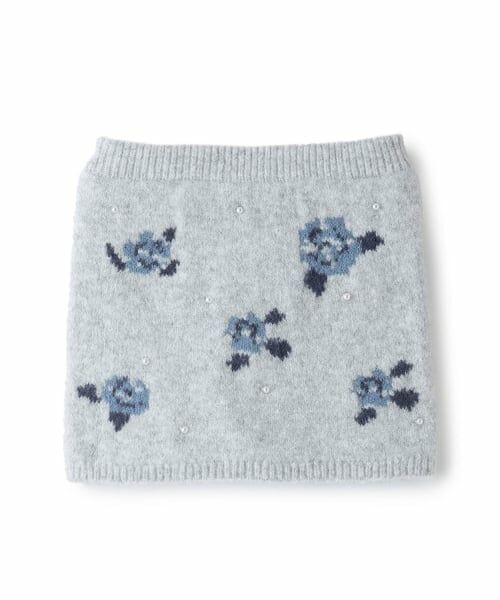 petit main / プティマイン ミニ・ひざ丈スカート | 【フワもちっと/リンク】お花パールニットスカート＜セットアップ対応＞（トップ グレー）