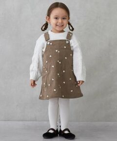 petit main / プティマイン ミニ丈・ひざ丈ワンピース | ハート刺しゅうコーデュロイジャンスカ