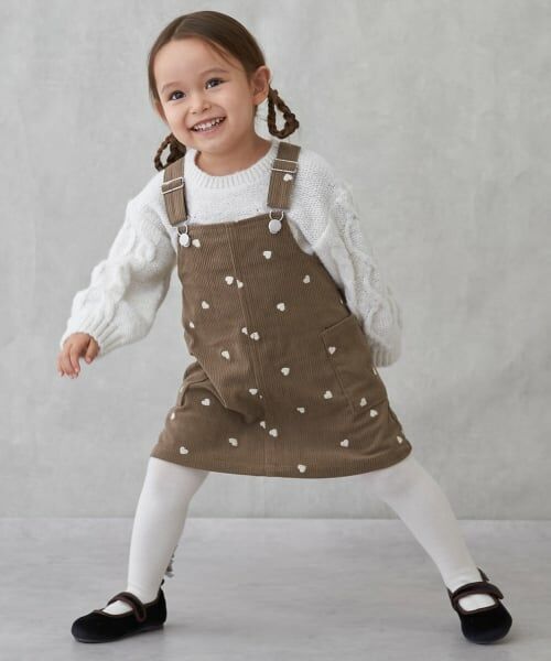 petit main / プティマイン ミニ丈・ひざ丈ワンピース | ハート刺しゅうコーデュロイジャンスカ | 詳細1