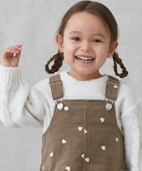 petit main / プティマイン ミニ丈・ひざ丈ワンピース | ハート刺しゅうコーデュロイジャンスカ | 詳細2