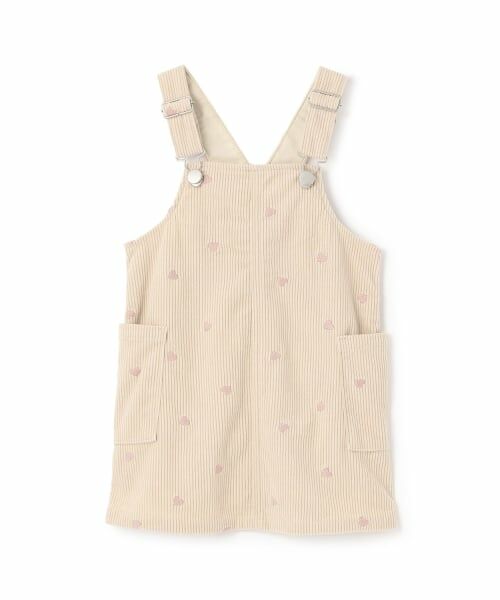 petit main / プティマイン ミニ丈・ひざ丈ワンピース | ハート刺しゅうコーデュロイジャンスカ（アイボリー）