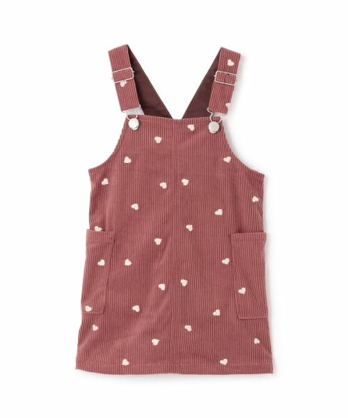 petit main / プティマイン ミニ丈・ひざ丈ワンピース | ハート刺しゅうコーデュロイジャンスカ（ピンク）