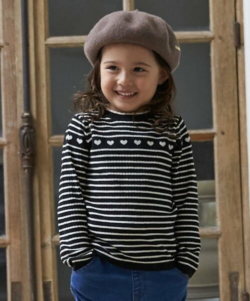 petit main / プティマイン ニット・セーター | 【フワもちっと】ハートリブニット（黒）