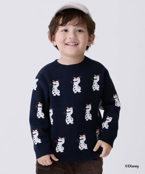 petit main / プティマイン ニット・セーター | 【Disney】オラフ/総柄ニット（紺）