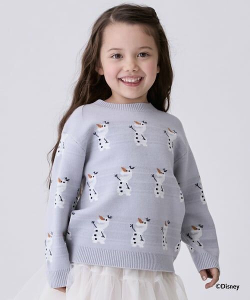 petit main / プティマイン ニット・セーター | 【Disney】オラフ/総柄ニット（ライト グレー）