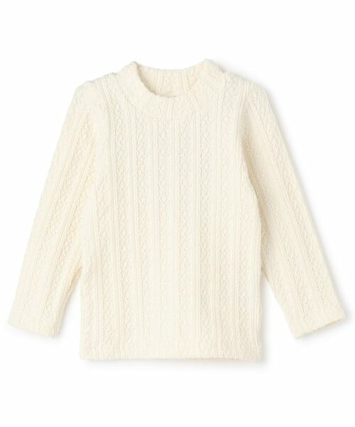 petit main / プティマイン Tシャツ | 【シアバター】ジャガードハイネック長袖T（アイボリー）