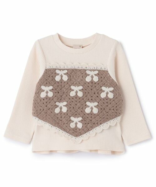 petit main / プティマイン Tシャツ | 【リンク】クロシェドッキング長袖T（モカ茶）