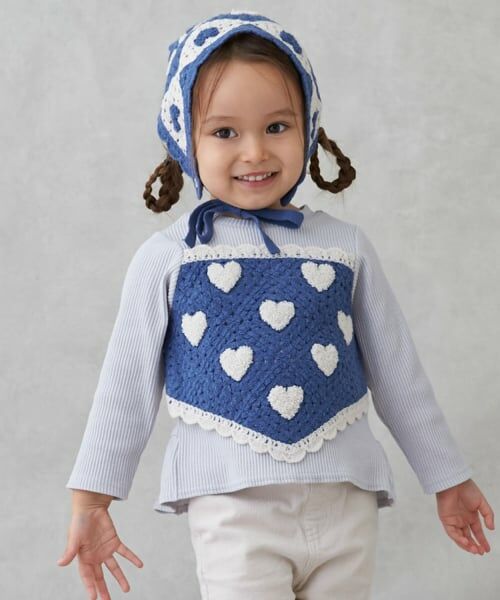 petit main / プティマイン Tシャツ | 【リンク】クロシェドッキング長袖T（ブルー）