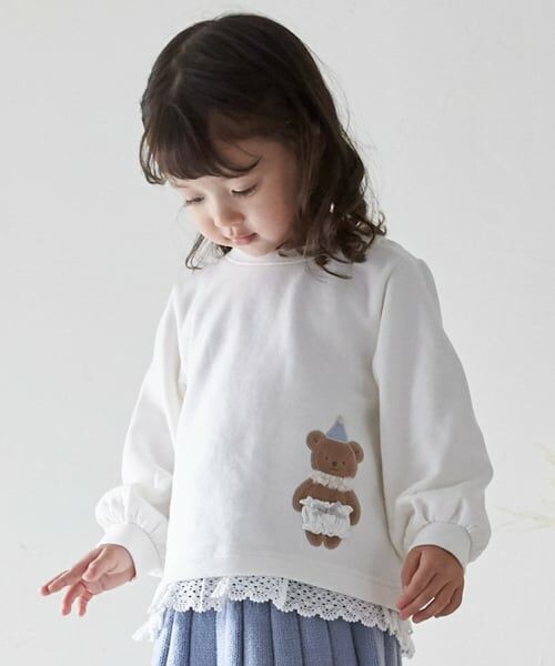 petit main / プティマイン スウェット | アニマルモチーフアップリケトレーナー（アイボリー）