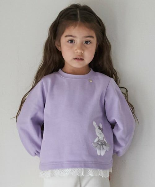 petit main / プティマイン スウェット | アニマルモチーフアップリケトレーナー（ラベンダー）