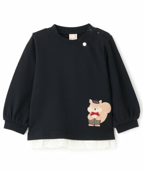 petit main / プティマイン スウェット | アニマルモチーフアップリケトレーナー（黒）
