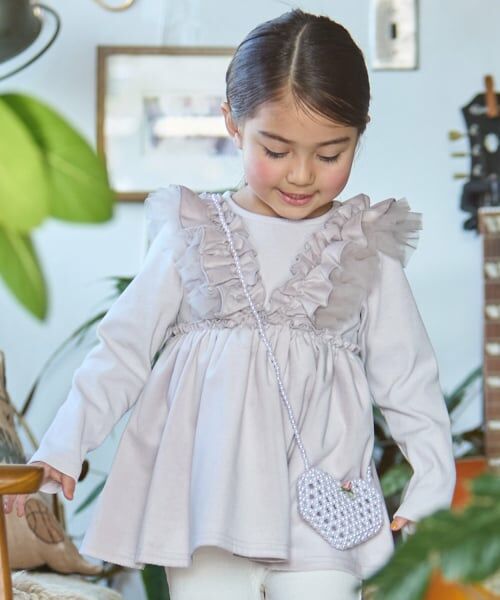 petit main / プティマイン Tシャツ | 【リンク】ドッキングフリルチュニック（ピンク）