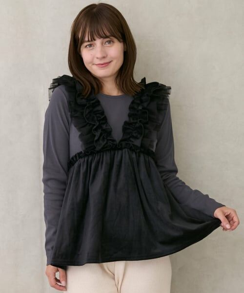 petit main / プティマイン Tシャツ | 【リンク】ドッキングフリルチュニック | 詳細3