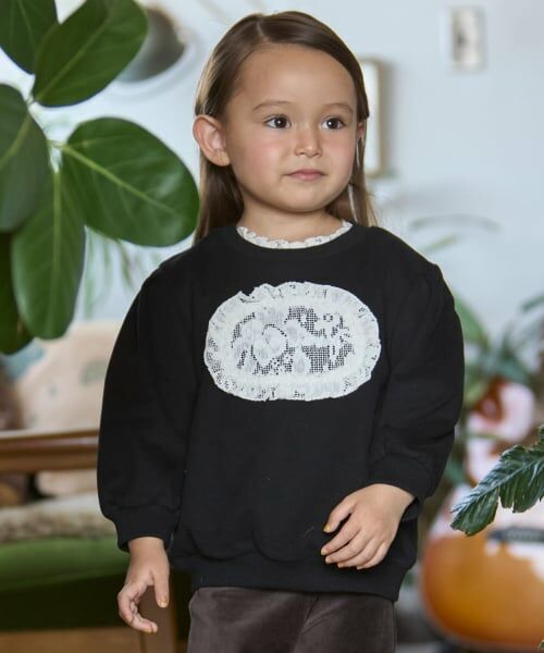 petit main / プティマイン スウェット | 【リンク】レースロゴトレーナー（黒）