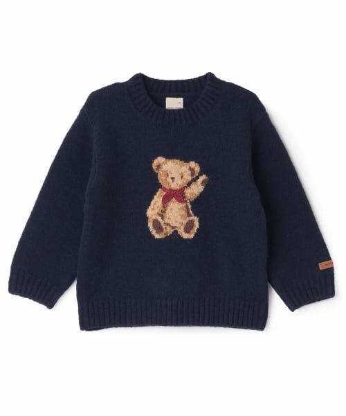 petit main / プティマイン ニット・セーター | 【フワもちっと】くまニットプルオーバー（紺）