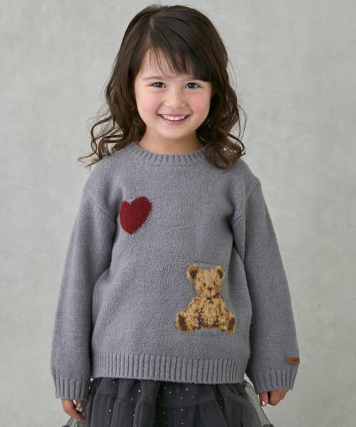 petit main / プティマイン ニット・セーター | 【フワもちっと】くまニットプルオーバー（トップ グレー）